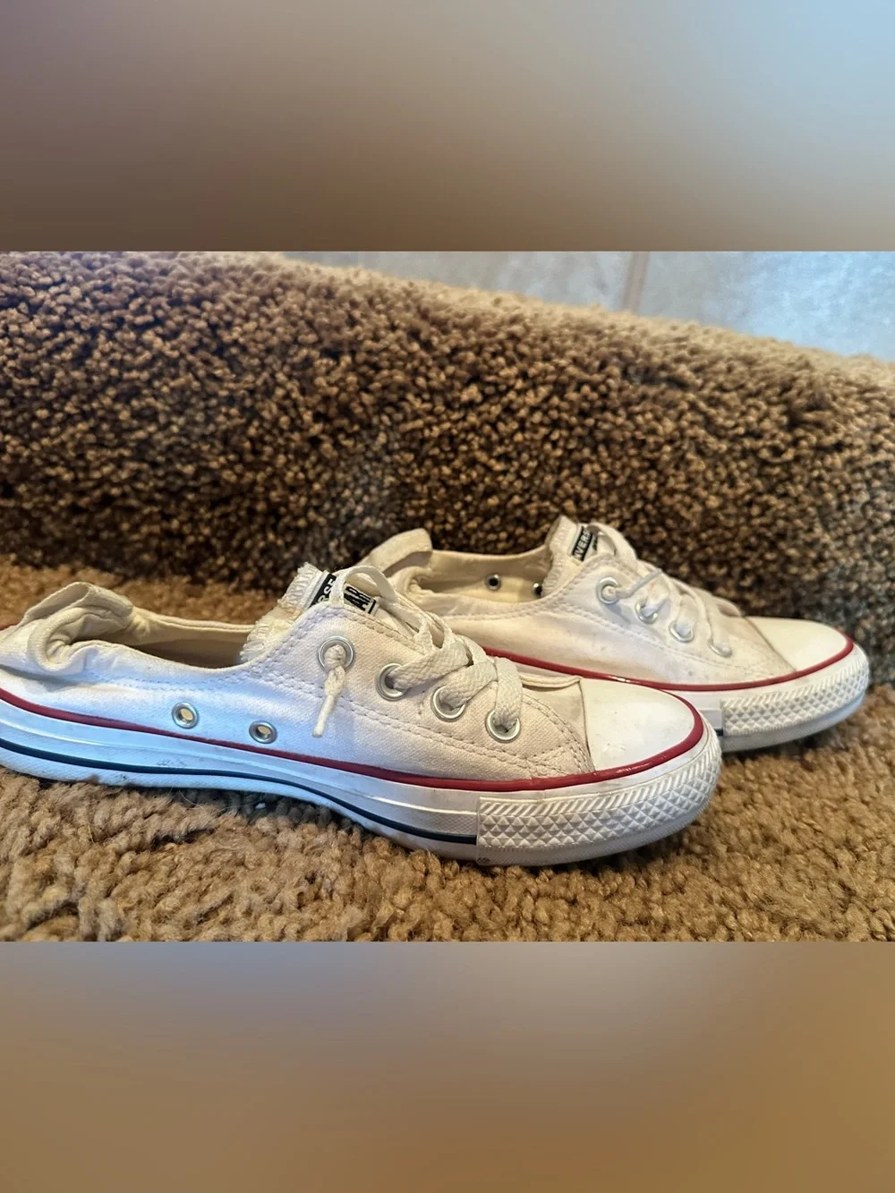Converse White Low-Top Sneakers with Red Trim